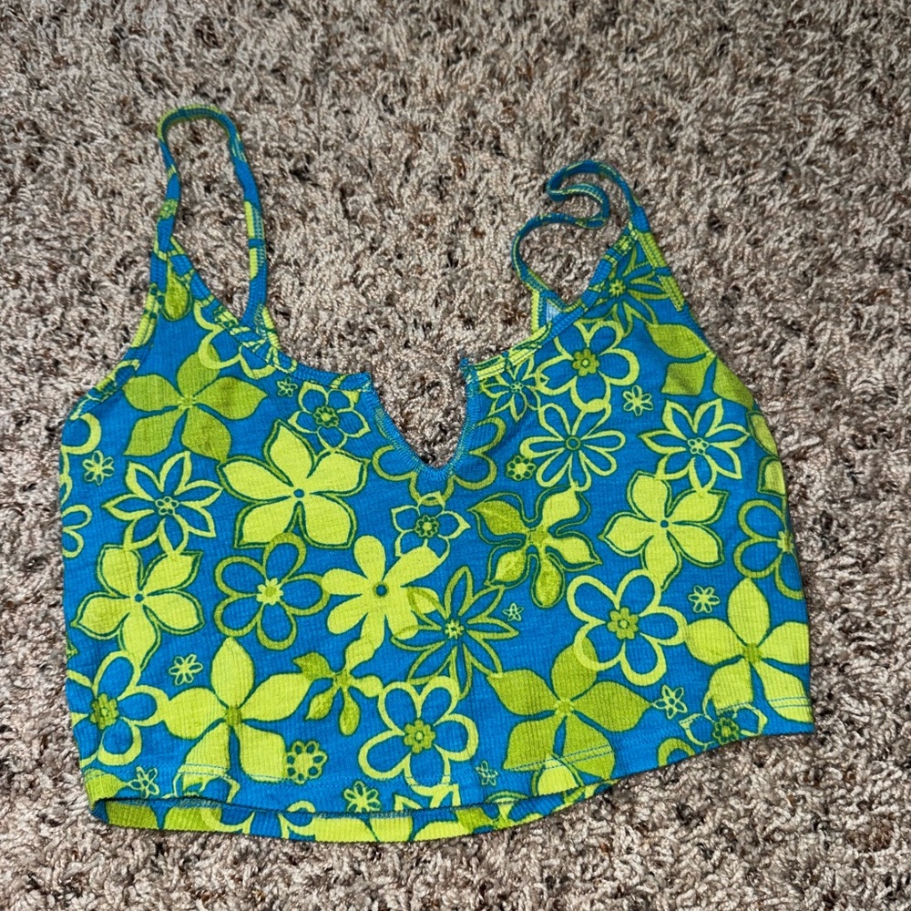PacSun Blue and Green Floral Crop Top